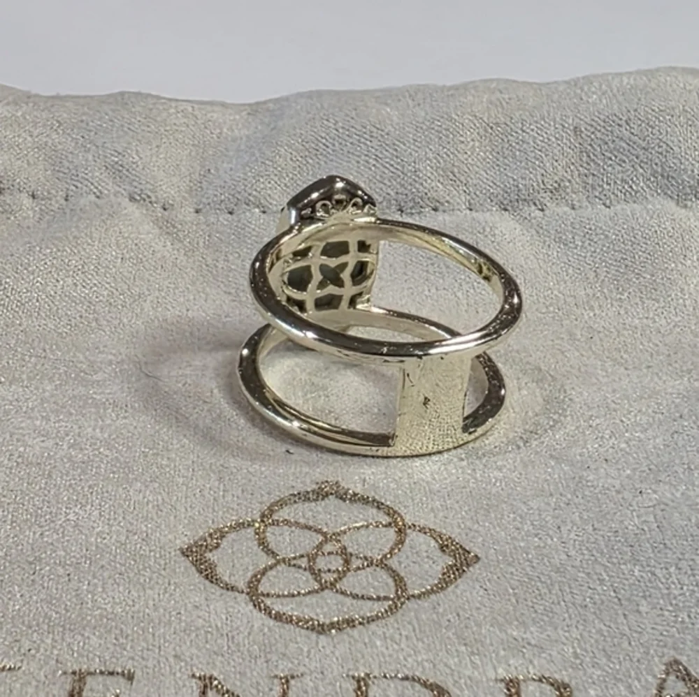 Kendra Scott Elisa Ring Gold Plated‎ Dark Gray Druzy Double Band Size 7